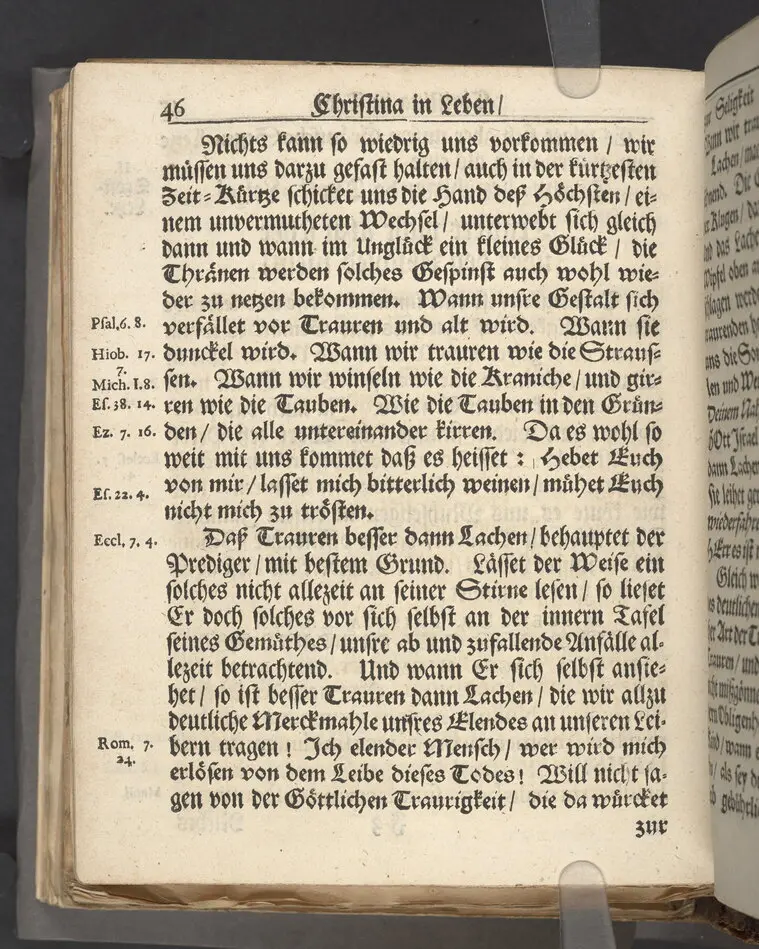 Christina in Leben/ Christina in Tod! Das ist Frühe doch lieb-volle Segen-Letze/ trauer-benehmende Trost-Letz/ und hoffnungs-volle Glaubens-Letze/ der weyland wohl-ehrbarn und gross-ehren tugendreichen Frauen Fr. Christina Grönin, gebornen Scharen-Bergin, desz wohl-ehren-vesten, grosz-achtbaren auch wohl-fürnehmen Herren Werner Gröns/ vornehmen Kauf-und Handels-Herren in hiesiger Königl. Residenz-Stadt Stockholm Herz-geschätzen Ehe-Gattin/ als deren verblichener Leichnam den 8 Maj-Monats, laufenden 1698-sten Heil-Jahrs, in Maria Magdalena Kyrch bey so wohl hoher/ als sonst ungemeiner Versamlung/ zur sanfften Erden-Ruh gebracht wurde/ zu inniger Trost-fasung vorgestellet von Johann Jacob Leibniz/ der h. Schrifft D. der löbl. Teutsschen Gemeine Past. und Consist. Assess. Stockholm/ Gedrucht bey Henrich Keysern/ J.K.Maejest: und der Acad. in Ups. Buchdrucker