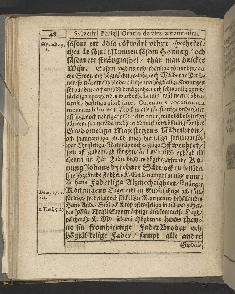 Agon regius, konglige Majesteetz till Swerige etc. H. Johans III... dödzkamp... Anteknat förste gången... på latiniskt språk... Dn. Jona Petri Nericio... Men nu... besmyckiat... medh Threnodia dramatica och... Drotningz Gunilæ epithaphijs... ich en... oration om... konungens... leffwerne... authore, Sylvestro Johan. Phrygio... Holmiæ A.C. 1620.