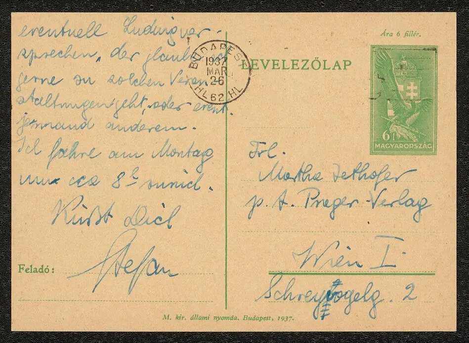 Brev från Stefan Böhm till Martha Böhm 1937-03-26