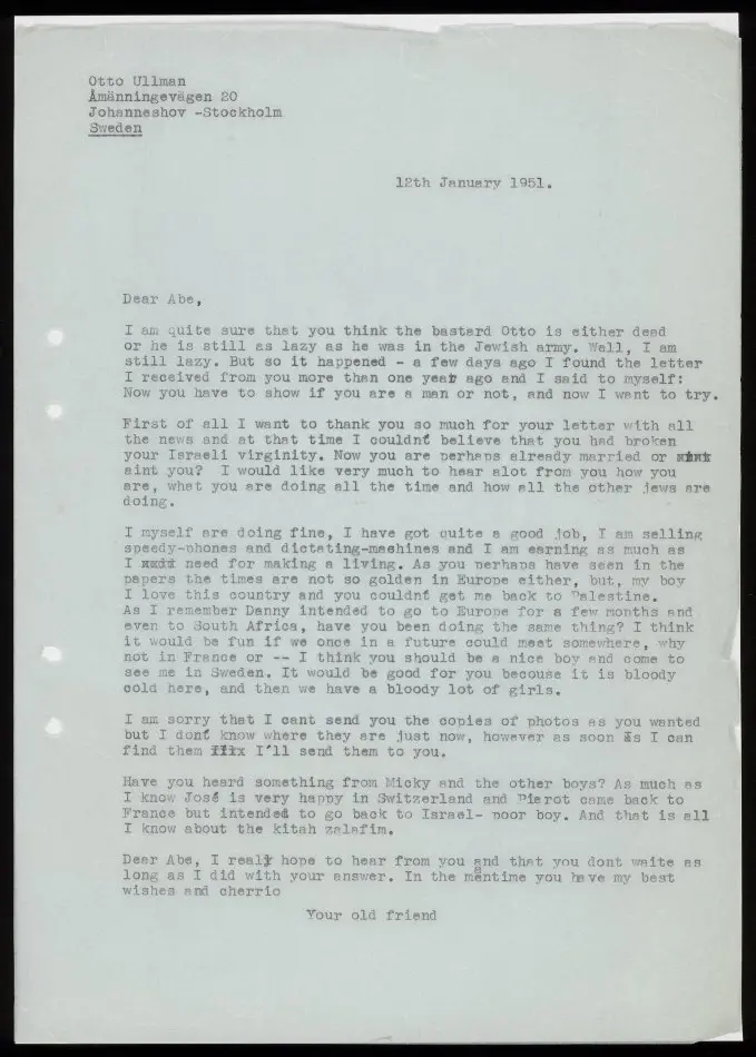 Brev från Otto Ullman till Abe 1951-01-12