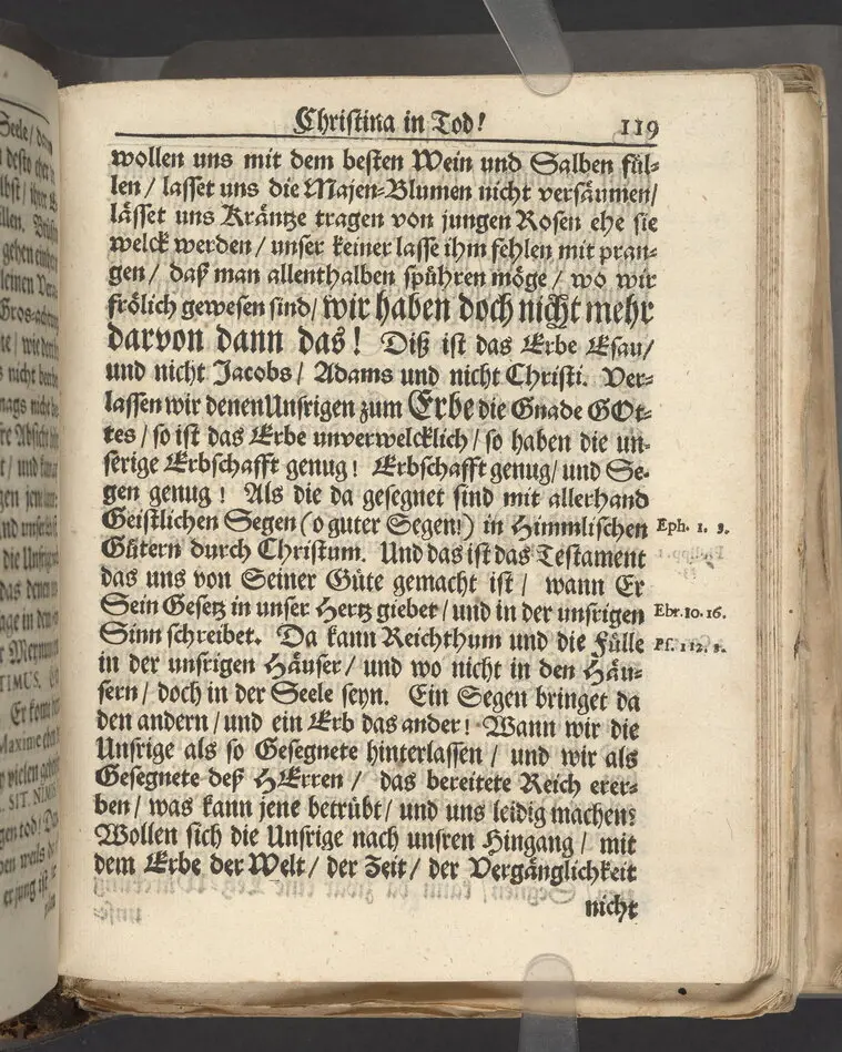 Christina in Leben/ Christina in Tod! Das ist Frühe doch lieb-volle Segen-Letze/ trauer-benehmende Trost-Letz/ und hoffnungs-volle Glaubens-Letze/ der weyland wohl-ehrbarn und gross-ehren tugendreichen Frauen Fr. Christina Grönin, gebornen Scharen-Bergin, desz wohl-ehren-vesten, grosz-achtbaren auch wohl-fürnehmen Herren Werner Gröns/ vornehmen Kauf-und Handels-Herren in hiesiger Königl. Residenz-Stadt Stockholm Herz-geschätzen Ehe-Gattin/ als deren verblichener Leichnam den 8 Maj-Monats, laufenden 1698-sten Heil-Jahrs, in Maria Magdalena Kyrch bey so wohl hoher/ als sonst ungemeiner Versamlung/ zur sanfften Erden-Ruh gebracht wurde/ zu inniger Trost-fasung vorgestellet von Johann Jacob Leibniz/ der h. Schrifft D. der löbl. Teutsschen Gemeine Past. und Consist. Assess. Stockholm/ Gedrucht bey Henrich Keysern/ J.K.Maejest: und der Acad. in Ups. Buchdrucker