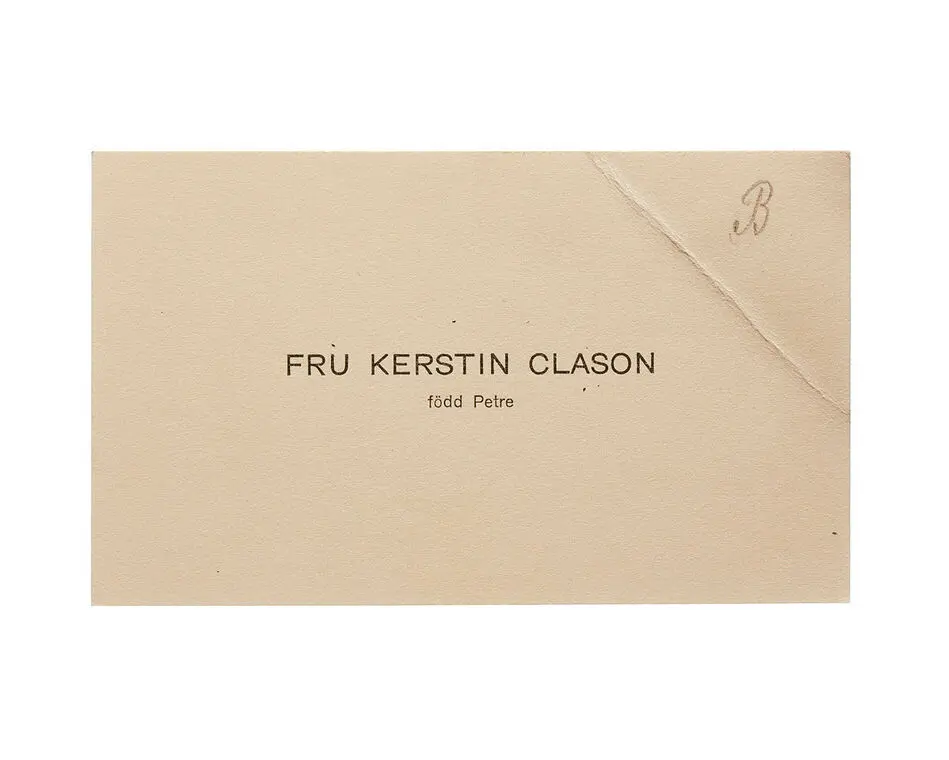Visitkort från Fru Kerstin Clason f. Petre