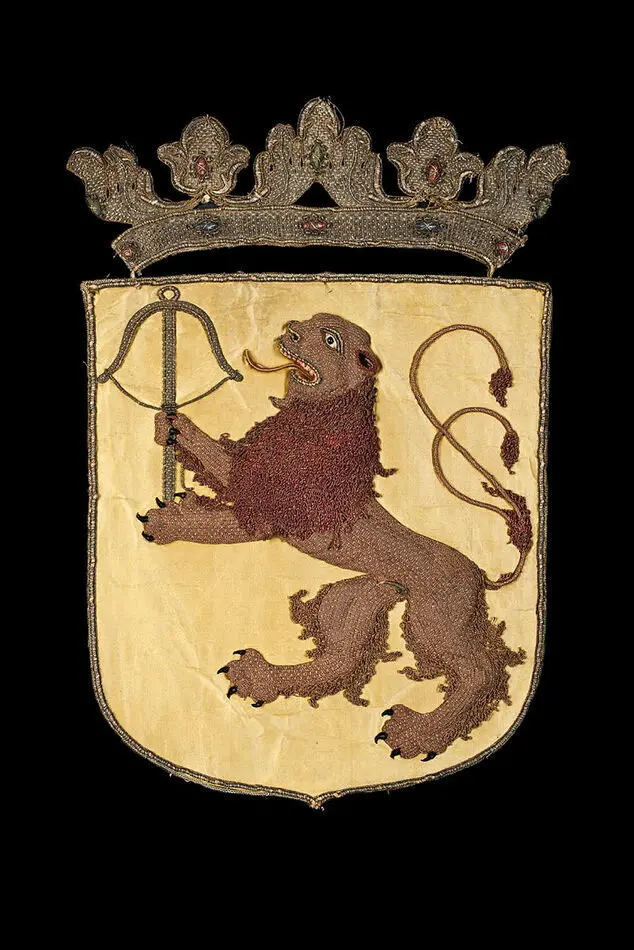 Bild på Smålands vapen, broderat för hästtäcke buret vid Karl X Gustavs begravning den 4 november 1660.