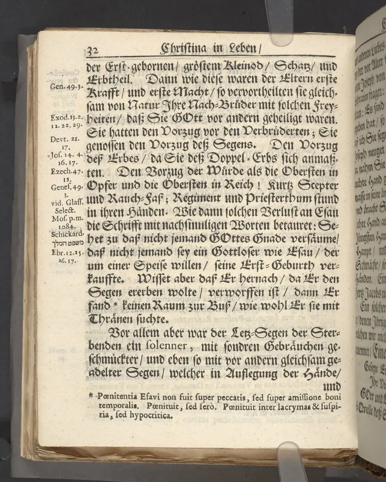 Christina in Leben/ Christina in Tod! Das ist Frühe doch lieb-volle Segen-Letze/ trauer-benehmende Trost-Letz/ und hoffnungs-volle Glaubens-Letze/ der weyland wohl-ehrbarn und gross-ehren tugendreichen Frauen Fr. Christina Grönin, gebornen Scharen-Bergin, desz wohl-ehren-vesten, grosz-achtbaren auch wohl-fürnehmen Herren Werner Gröns/ vornehmen Kauf-und Handels-Herren in hiesiger Königl. Residenz-Stadt Stockholm Herz-geschätzen Ehe-Gattin/ als deren verblichener Leichnam den 8 Maj-Monats, laufenden 1698-sten Heil-Jahrs, in Maria Magdalena Kyrch bey so wohl hoher/ als sonst ungemeiner Versamlung/ zur sanfften Erden-Ruh gebracht wurde/ zu inniger Trost-fasung vorgestellet von Johann Jacob Leibniz/ der h. Schrifft D. der löbl. Teutsschen Gemeine Past. und Consist. Assess. Stockholm/ Gedrucht bey Henrich Keysern/ J.K.Maejest: und der Acad. in Ups. Buchdrucker