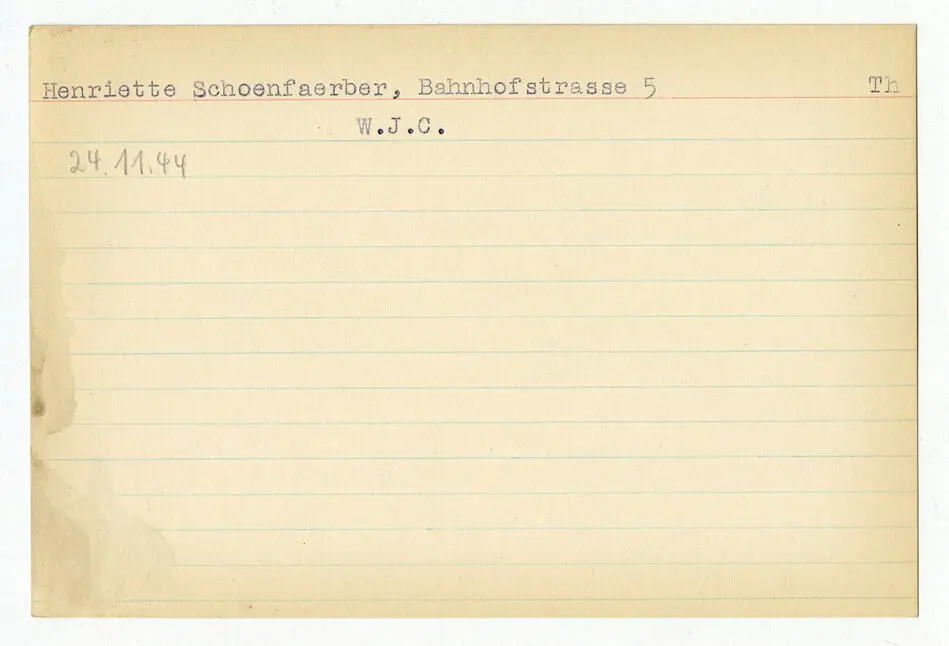 Registerkort Luba Keller och Henriette Schoenfaerber