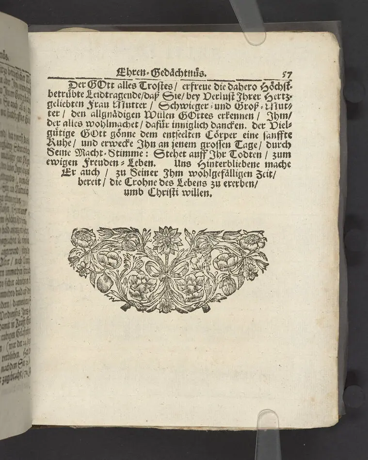 Die christruhmlichste Zufriedenheit, bey hoch-adelicher Beerdigung, an der ... Fr. Catharina Ebelings, des ... Hrn. Johann Albert Huswedels ... Fr. Wittwen, welche im Jahr 1693 ... den 26 Septembr ... in der Soldenauischen Kirchen, zu ihrer Ruhe-Stätte gebracht worden ... Fürgestellet von M. Aegidio Strauchen ... Stockholm, gedruckt bey Johan Billingsley.