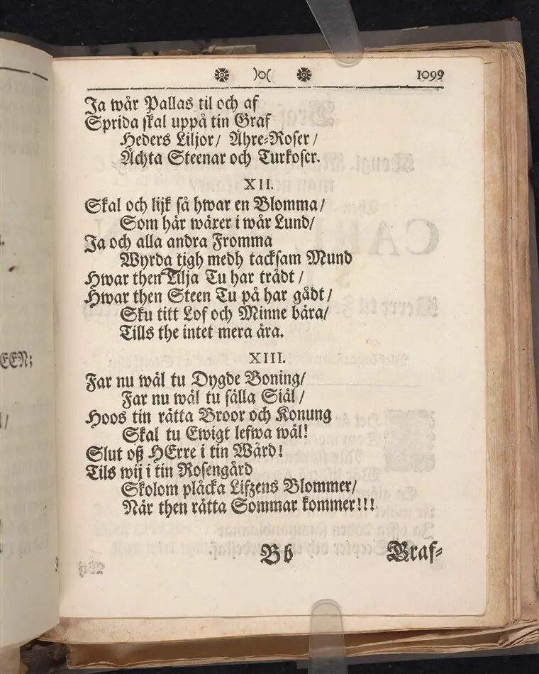  EEn rättsinnig Christens lijfs och döds ähre-minne/ Tå/ för thetta/ hans Kongl. May:tz tromans/ och högtberömlig lagmans öfwer hertigdöm: Skåne och Blekingen/ Then högwälborne baronens Hr. Lars Erensteens döda lekamen/ uthi många höga och förnäma personers närwaro/ medh wanlige kyrckio ceremonier, i jorden/ uthi S. Jacobs kyrckia i Stockholm/ nedersattes/ och samma högtansenliga begrafningz-act, medh wederbörlig åminnelse/ sedermera wid Kongl. Carolinska Academien, blef wördat/ I skyldigst och redobognast ihågkommelse/ Wälment i hast framstält/ och utdelt widh Parentation af en/ ibland/ Högwälborne Sal. Baronens och Lagmans/ i des lifstid/ trogna och redeliga wördare I. Lund.