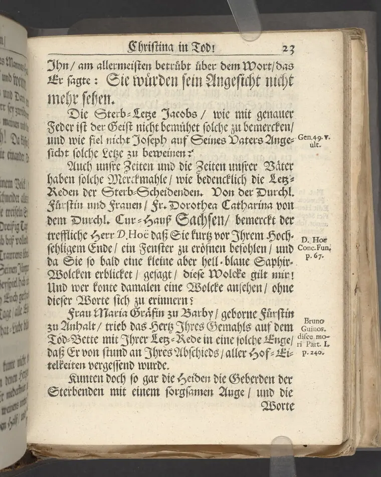 Christina in Leben/ Christina in Tod! Das ist Frühe doch lieb-volle Segen-Letze/ trauer-benehmende Trost-Letz/ und hoffnungs-volle Glaubens-Letze/ der weyland wohl-ehrbarn und gross-ehren tugendreichen Frauen Fr. Christina Grönin, gebornen Scharen-Bergin, desz wohl-ehren-vesten, grosz-achtbaren auch wohl-fürnehmen Herren Werner Gröns/ vornehmen Kauf-und Handels-Herren in hiesiger Königl. Residenz-Stadt Stockholm Herz-geschätzen Ehe-Gattin/ als deren verblichener Leichnam den 8 Maj-Monats, laufenden 1698-sten Heil-Jahrs, in Maria Magdalena Kyrch bey so wohl hoher/ als sonst ungemeiner Versamlung/ zur sanfften Erden-Ruh gebracht wurde/ zu inniger Trost-fasung vorgestellet von Johann Jacob Leibniz/ der h. Schrifft D. der löbl. Teutsschen Gemeine Past. und Consist. Assess. Stockholm/ Gedrucht bey Henrich Keysern/ J.K.Maejest: und der Acad. in Ups. Buchdrucker