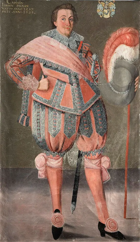 Bild på Jörgen Pålman, f. 1597, kapten. 
Tempera på duk.