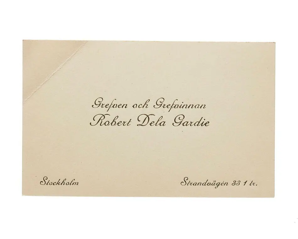 Visitkort från Landshövding och Grevinnan Robert Dela Gardie.