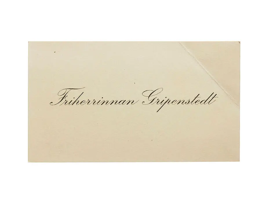 Visitkort från Fru Gripenstedt, f. de Maré.
