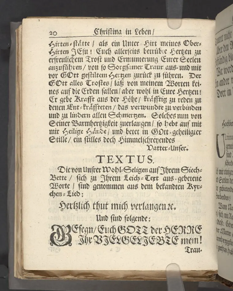 Christina in Leben/ Christina in Tod! Das ist Frühe doch lieb-volle Segen-Letze/ trauer-benehmende Trost-Letz/ und hoffnungs-volle Glaubens-Letze/ der weyland wohl-ehrbarn und gross-ehren tugendreichen Frauen Fr. Christina Grönin, gebornen Scharen-Bergin, desz wohl-ehren-vesten, grosz-achtbaren auch wohl-fürnehmen Herren Werner Gröns/ vornehmen Kauf-und Handels-Herren in hiesiger Königl. Residenz-Stadt Stockholm Herz-geschätzen Ehe-Gattin/ als deren verblichener Leichnam den 8 Maj-Monats, laufenden 1698-sten Heil-Jahrs, in Maria Magdalena Kyrch bey so wohl hoher/ als sonst ungemeiner Versamlung/ zur sanfften Erden-Ruh gebracht wurde/ zu inniger Trost-fasung vorgestellet von Johann Jacob Leibniz/ der h. Schrifft D. der löbl. Teutsschen Gemeine Past. und Consist. Assess. Stockholm/ Gedrucht bey Henrich Keysern/ J.K.Maejest: und der Acad. in Ups. Buchdrucker