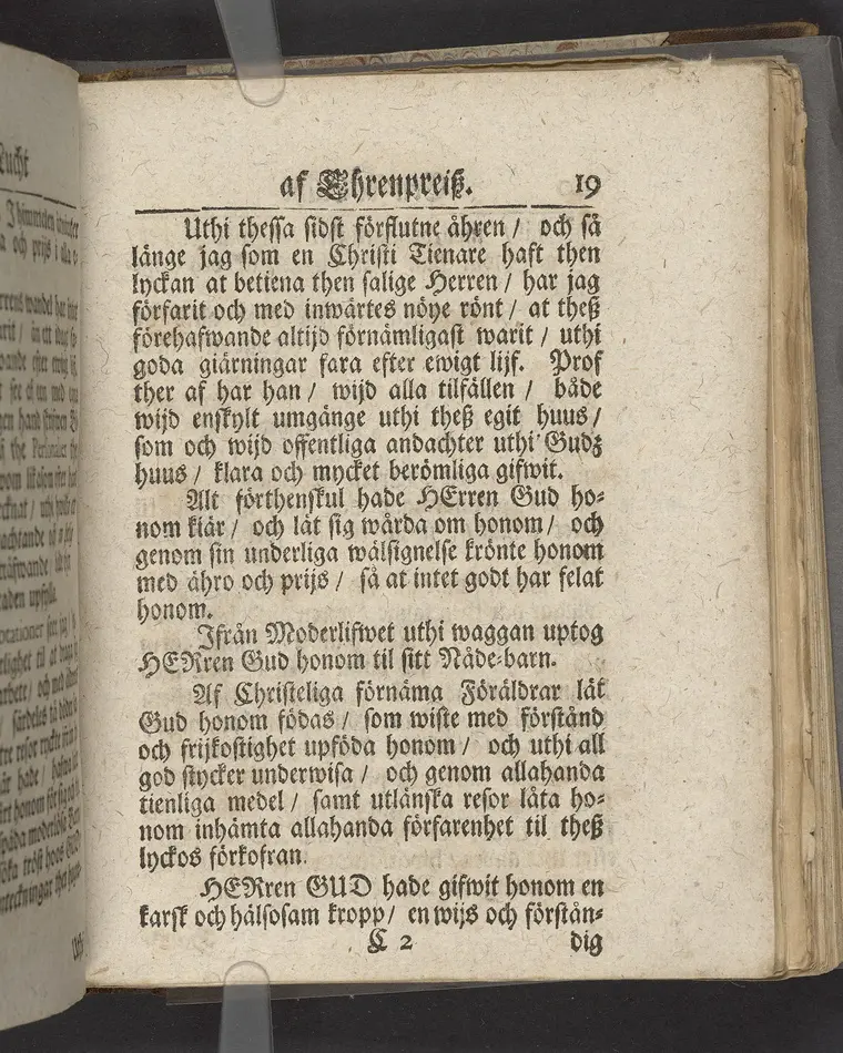 Een söt lucht af Ehrenpreisz, hwilken för thetta öfwer-inspectoren, then ädle och wälborne herren, nu hoos Gud weinnerligen salige, Herr Hans Ehrenpreus, lemnade ... tå thes dödelige deel nedsattes i griften, för altaret, uthi Arboga stadz-kyrckia, den 5. octobr. anno 1711 ... Stockholm, hos Johan H. Werner, kongl. May:tz och Upsala academiæ boktr. Åhr 1711.