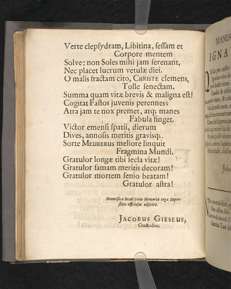 Epicedia in obitum ... Dn. Ignatii Meureri ... MDCLXXII d. 26 martij Holmiæ denati, ac d. 3 maij ejusdem anni in æde Jacobea Solemniter tumulati, â collegis scholæ teut: Holm: conscripta.