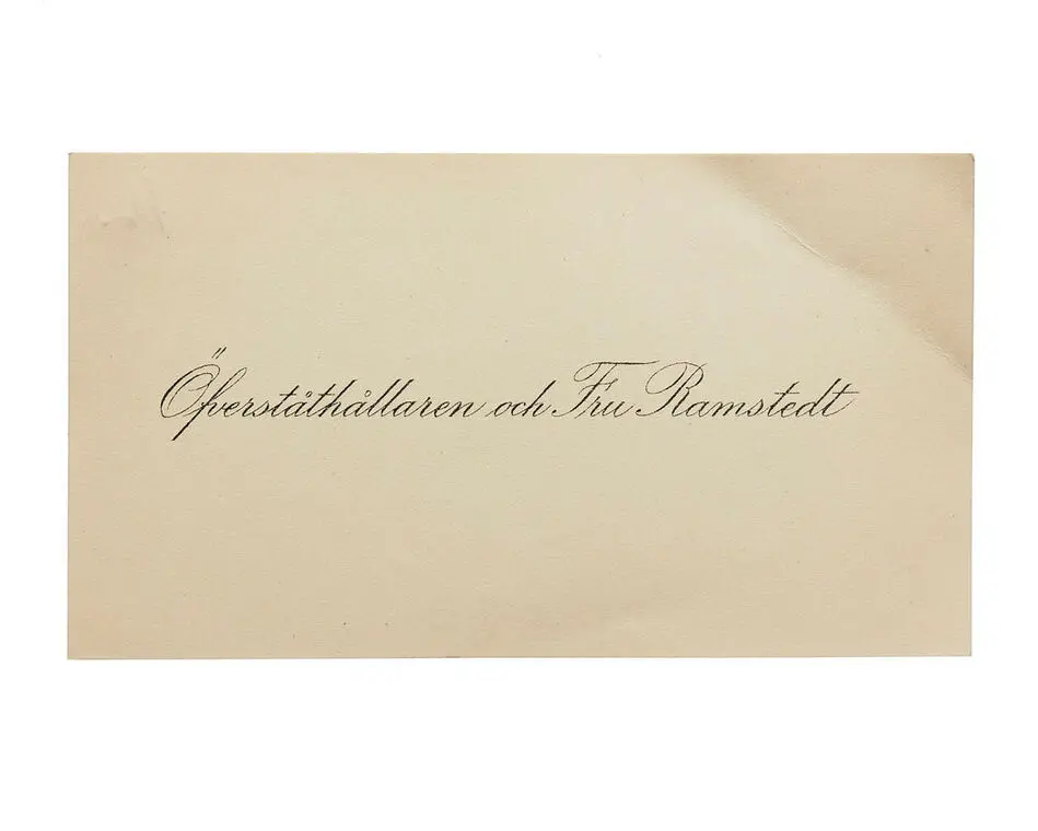 Visitkort från Överståthållare Johan Olof Ramstedt och Fru Henrika Ramstedt, f. Torén