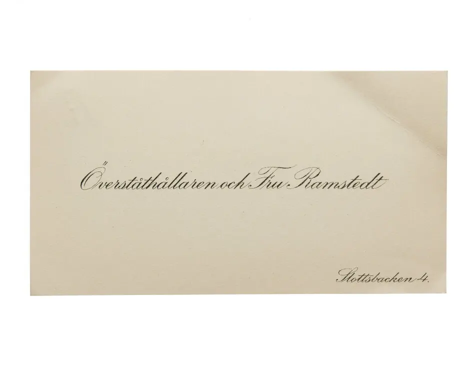 Visitkort från Överståthållare Johan Olof Ramstedt och Fru Henrika Ramstedt, f. Torén