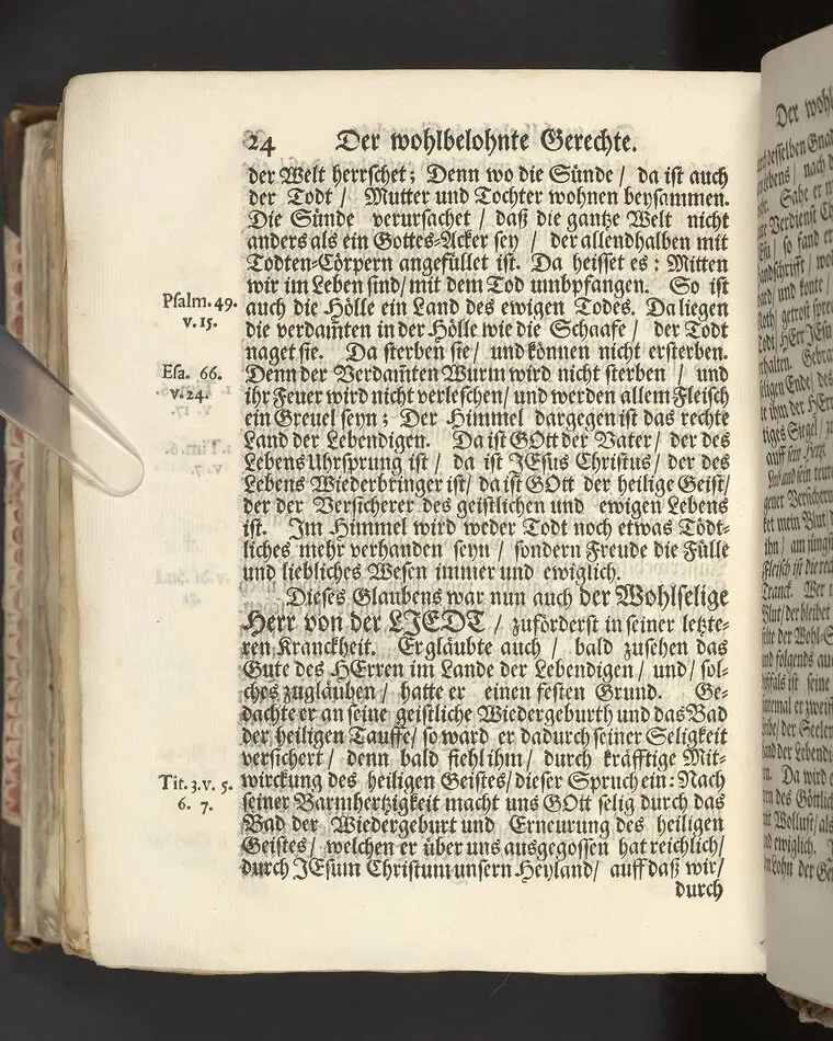 Der wohlbelohnte Gerechte, als der Weyland wohl-ehrenveste ... Diedrich von der Liedt, wohlbenahmter Kauff- und Handels-Mann in dieser königlichen Residentz-Stad Stockholm, und der hiesigen löblichen deutschen Kirchen wohlverordneter Eltester und Vorsteher, den 22. April, im Jahr Christi 1700. in der St. Nicolai Kirchen, bey volckreicher Versamlung, ansehnlich zur Erden bestetiget worden, fürgestellet aus dem 16. und 17. Versickeln des 5. Capitels des Buchs der Weiszheit, von M. Ægidio Strauchen ... Stockholm, gedruckt bey Olao Enæo, königl. Antiq. Arch. Buchdr.