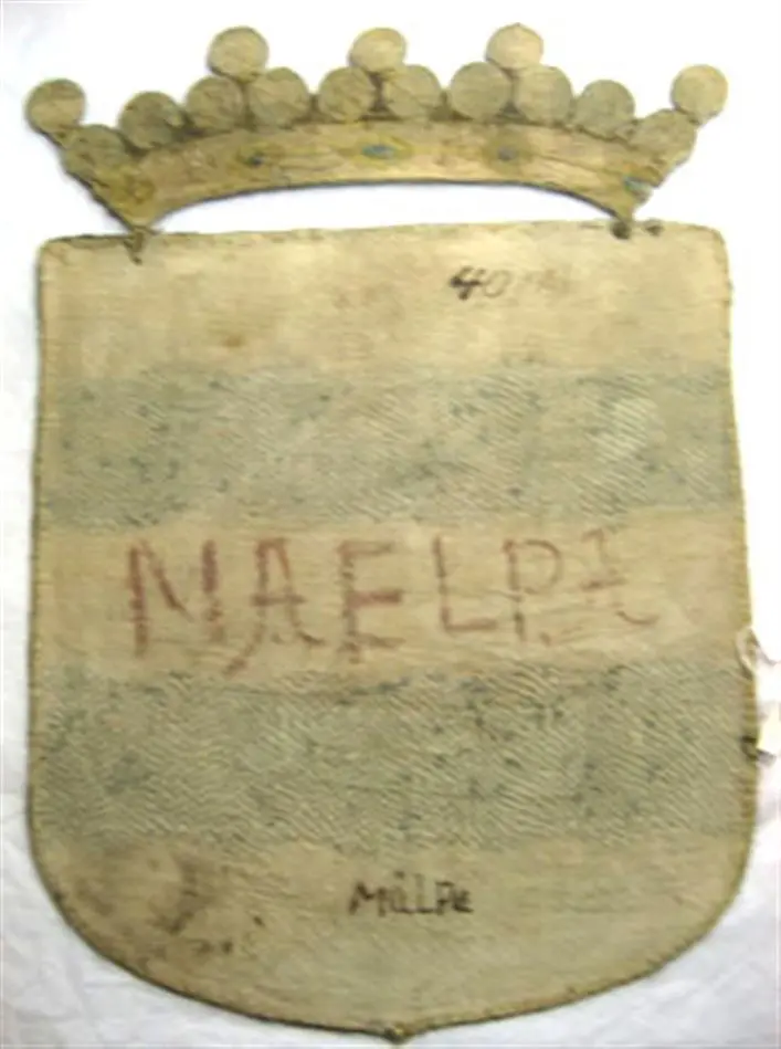 Medelpads vapen, broderat för hästtäcke buret vid Karl X Gustavs begravning den 4 november 1660.