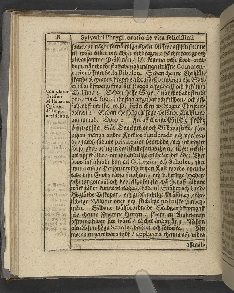 Agon regius, konglige Majesteetz till Swerige etc. H. Johans III... dödzkamp... Anteknat förste gången... på latiniskt språk... Dn. Jona Petri Nericio... Men nu... besmyckiat... medh Threnodia dramatica och... Drotningz Gunilæ epithaphijs... ich en... oration om... konungens... leffwerne... authore, Sylvestro Johan. Phrygio... Holmiæ A.C. 1620.