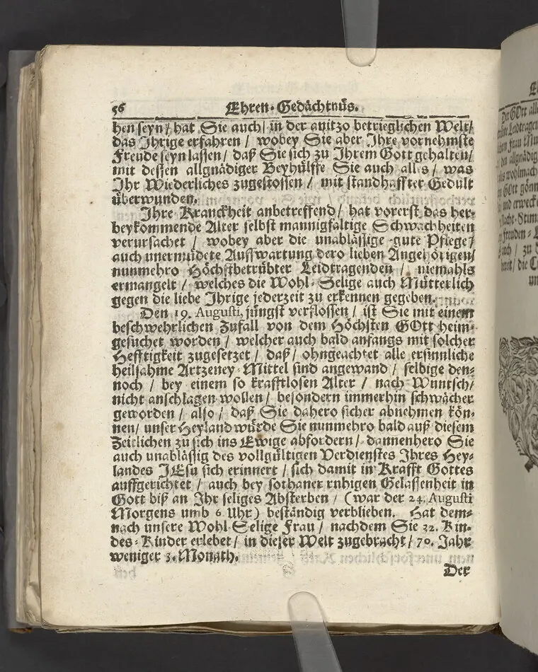 Die christruhmlichste Zufriedenheit, bey hoch-adelicher Beerdigung, an der ... Fr. Catharina Ebelings, des ... Hrn. Johann Albert Huswedels ... Fr. Wittwen, welche im Jahr 1693 ... den 26 Septembr ... in der Soldenauischen Kirchen, zu ihrer Ruhe-Stätte gebracht worden ... Fürgestellet von M. Aegidio Strauchen ... Stockholm, gedruckt bey Johan Billingsley.