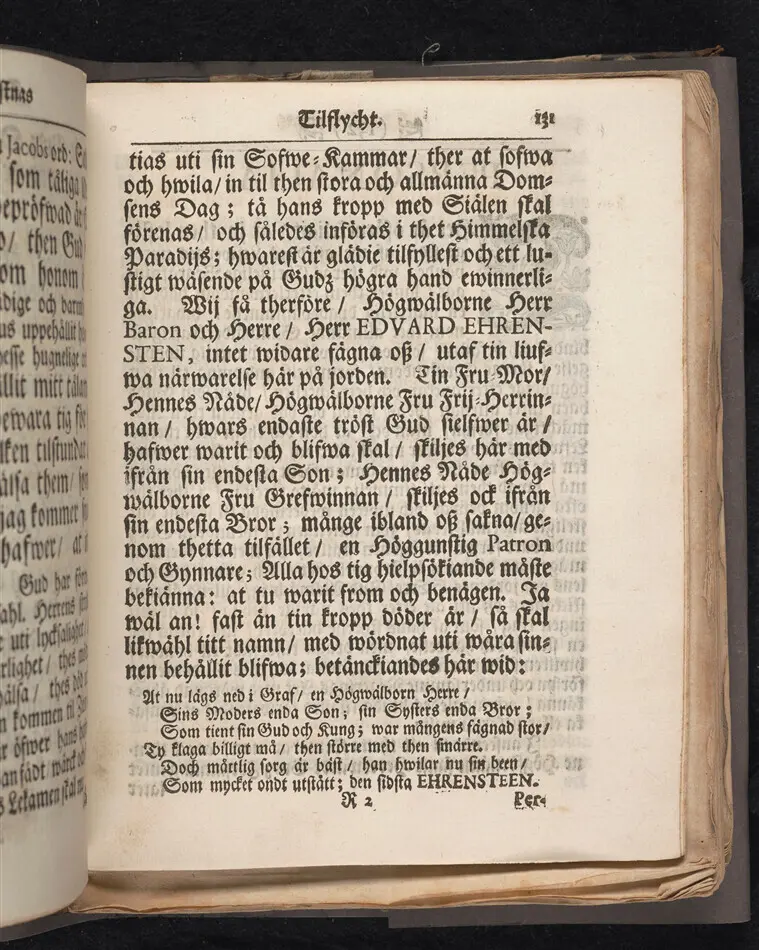 Asylum christianorum, eller The christnas tilflycht, betrachtat uti en enfaldig och gudelig lijk-predikan, i anledning af psalmen Davids 27. v. 5. öfwer hans kongl. may:tz wår allernådigste konungs tro-tienare ... nu hos Gud ewinnerligen salige, hr. Edvard Ehrensteen ... uti många höga personers, samt en ansenlig församlings närwaro, hållen i Öster Åkers kyrckia, den 29 jan. 1712. Af Gustaf Hallman ... Stockholm, hos Joh. Henr. Werner, kongl. may:tz och Upsala acad. boktr. 1713.
