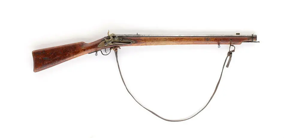 Bild på Slagsnapplåslodbösa, nordsvensk typ, utfjäderslås, tåspännare, 1800-talets mitt, pipan stämplad C I B.