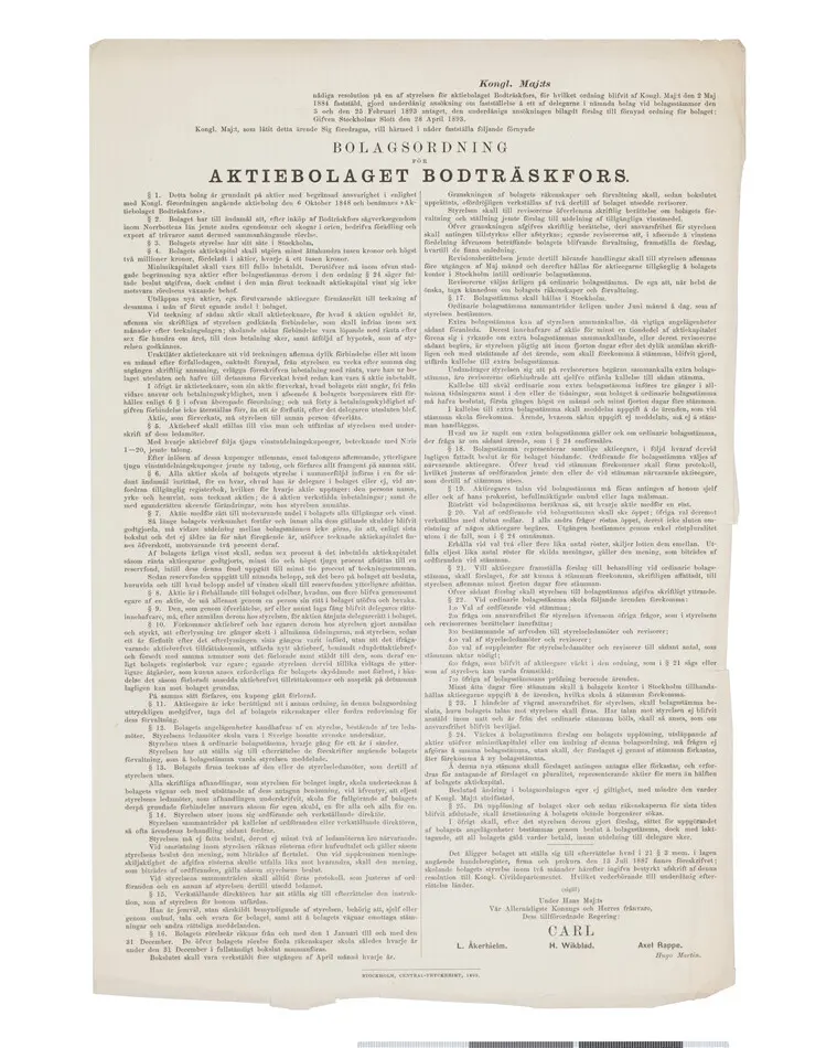 AKTIE-BREF No 111-115 Kr 5000 AKTIEBOLAGET BODTRÄSKFORS
