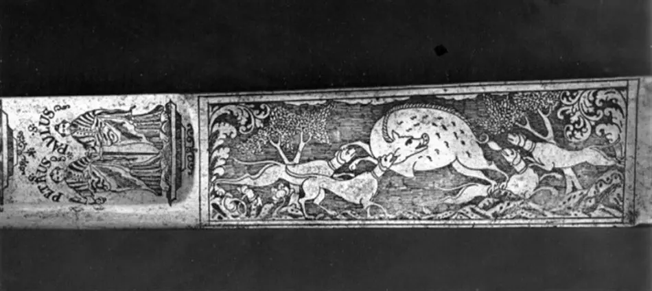 Bild på Hirschfängarklinga, Vira bruk ca 1750, etsad dekor av Johan Wilhelm Kindt.