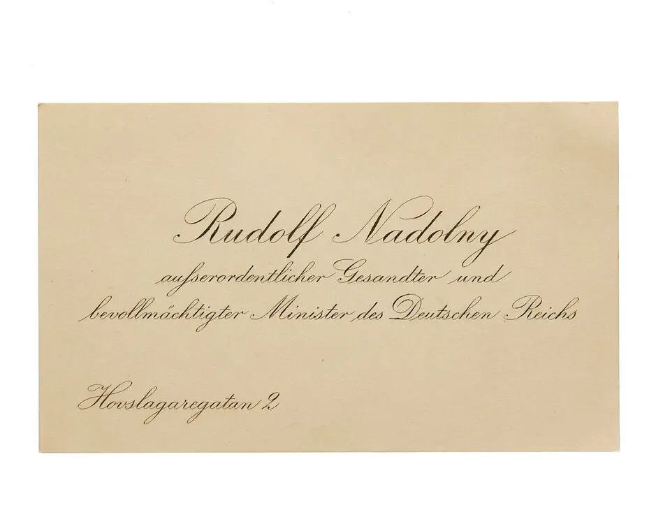 Bild på Visitkort från Rudolf Nadolny, Ausserordentlicher Gesandter und bevollmächtigter Minister des Deutschen Reichs.
