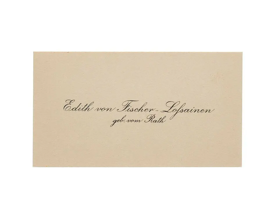 Visitkort från Edith von Fischer-Lossainen, f. vom Rath.