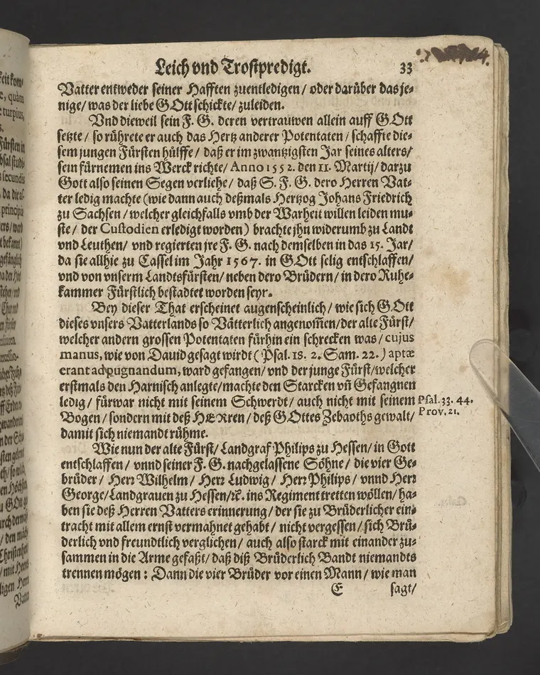 Ein Klagrede, über dem seligen und christlichen Abschied ... desz ... Herrn Wilhelens, Landgraffen zu Hessen, Graffen zu Catzenelnbogen ... anno 1592 ... Gehalten den 10. septembris in der Newenstatt zu Cassel, durch Johannem Strackium ... Gedruckt zu Marpurg, durch Paulum Egenolff, im Jahr, MDXCIII.