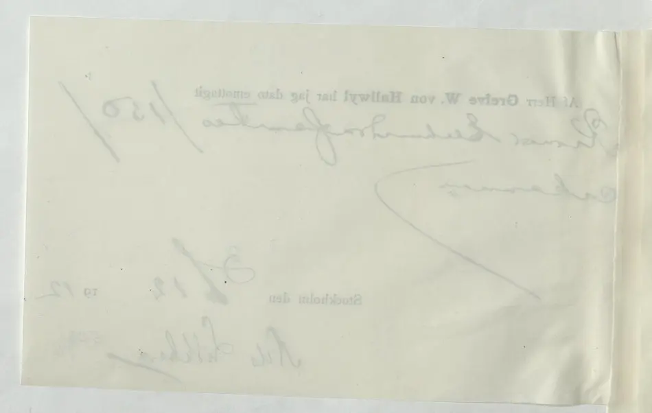 Kvitto gällande pengatransaktion mellan Walther von Hallwyl och Nils Lithberg