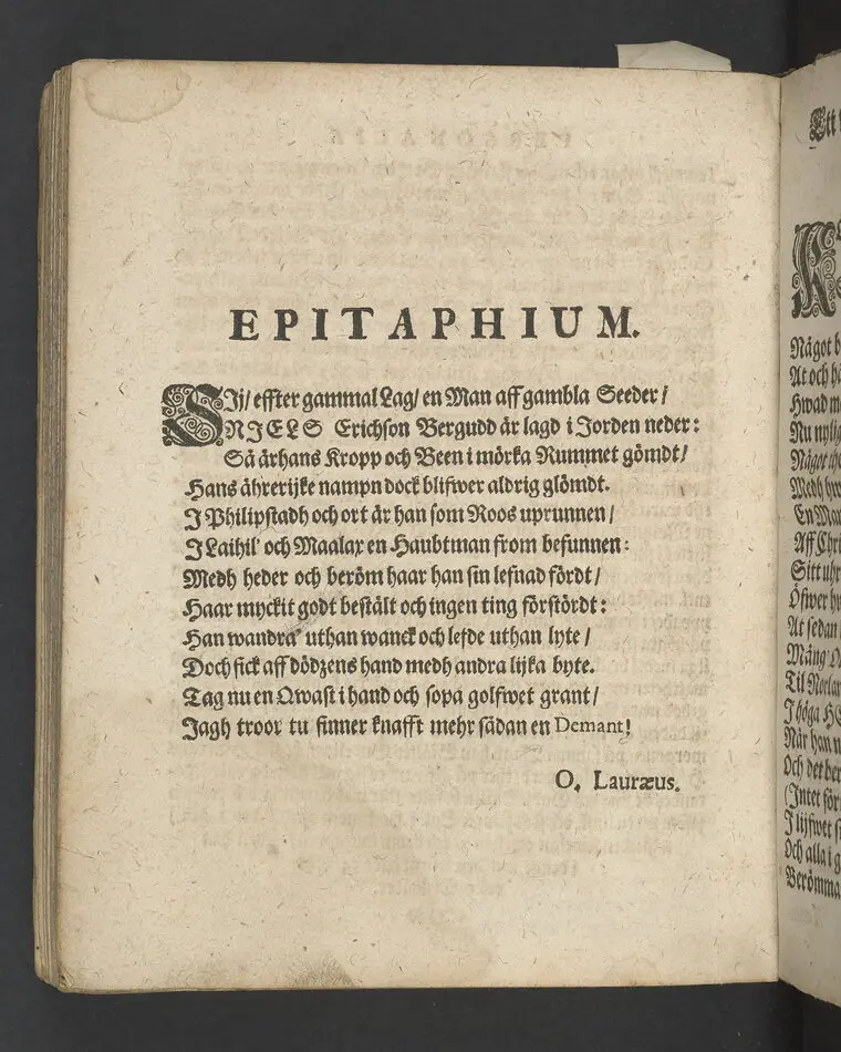 I.N.J. Status denatorum, the afsomnade dödas tilstånd, uthi een chtisteligh lijkpredijkningh,, öfwer ... herr Niels Erickzson Bergudd, fordom hauptmann öfwer ... hwilken i herranom afsomnade uti Malar sochn på sin egen swärd i Solfmo den 3. maij anno 1680 ... framstält ... aff Olavi Magni Arenio .