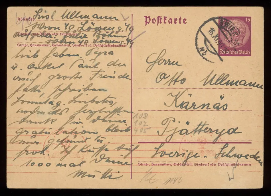 Brev från Elise och Josef Ullmann 1940-11-15