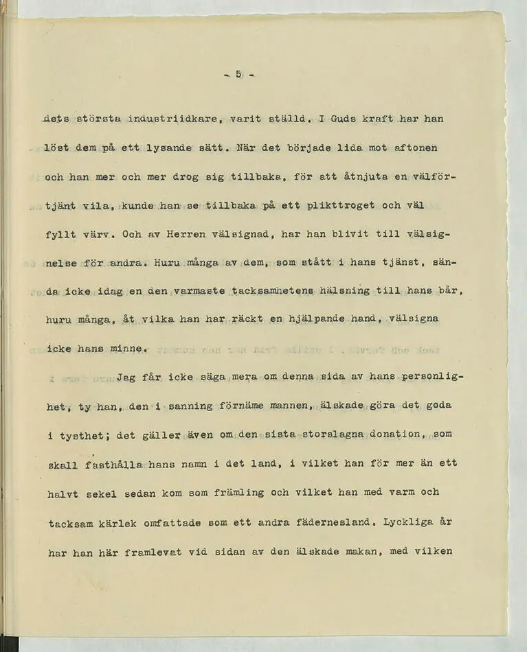 Tal vid Greve Walther von Hallwyls begravning i Tyska St. Gertrudskyrkan av kyrkoherde Dr. G. Sterzel
