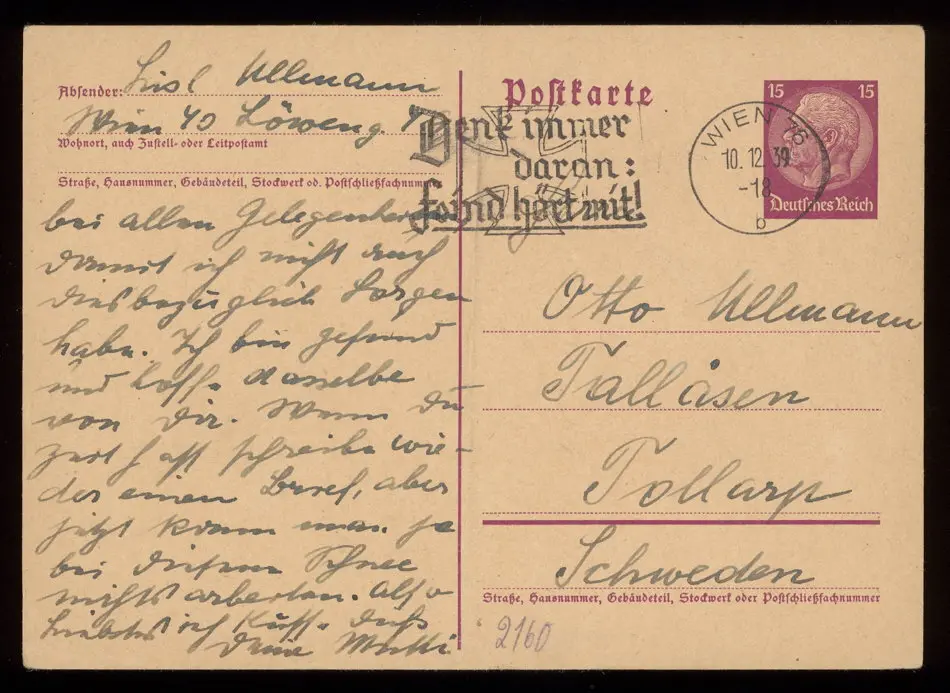 Brev från Elise och Josef Ullmann 1939-12-10
