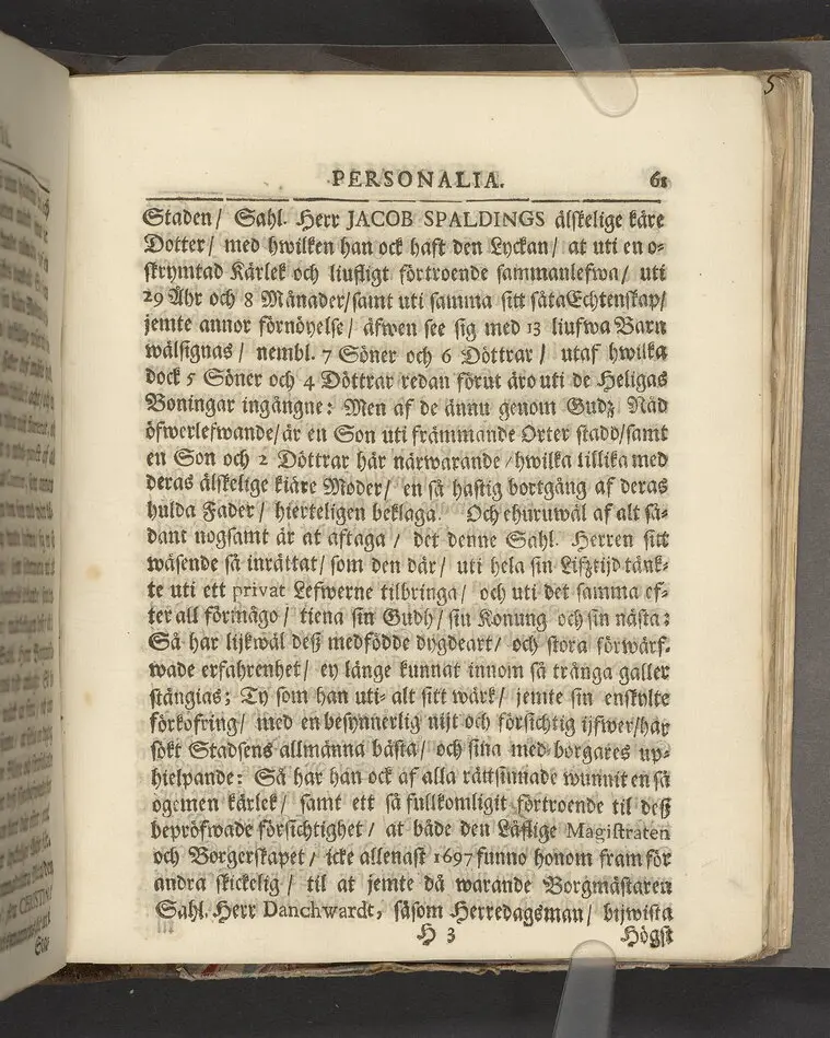 Gloriatio christiana, det är, en christelig berömelse af ett godt samwet. Hwilken den helige apostelen hafwer föreskrifwit; fordom kongl. may:ts tro-tienare ock Norkiöpings stads politie-borgmästare ... Carl Johansson altid älskat; och wid des jorde-färd uti en folckrijk församling den 23 febr. år 1708. allom christnom til efterdöme lemnat Petrus Asp ... Stockholm, tryckt, uti kongl. boktryckerie hos Joh. H. Werner, 1709.
