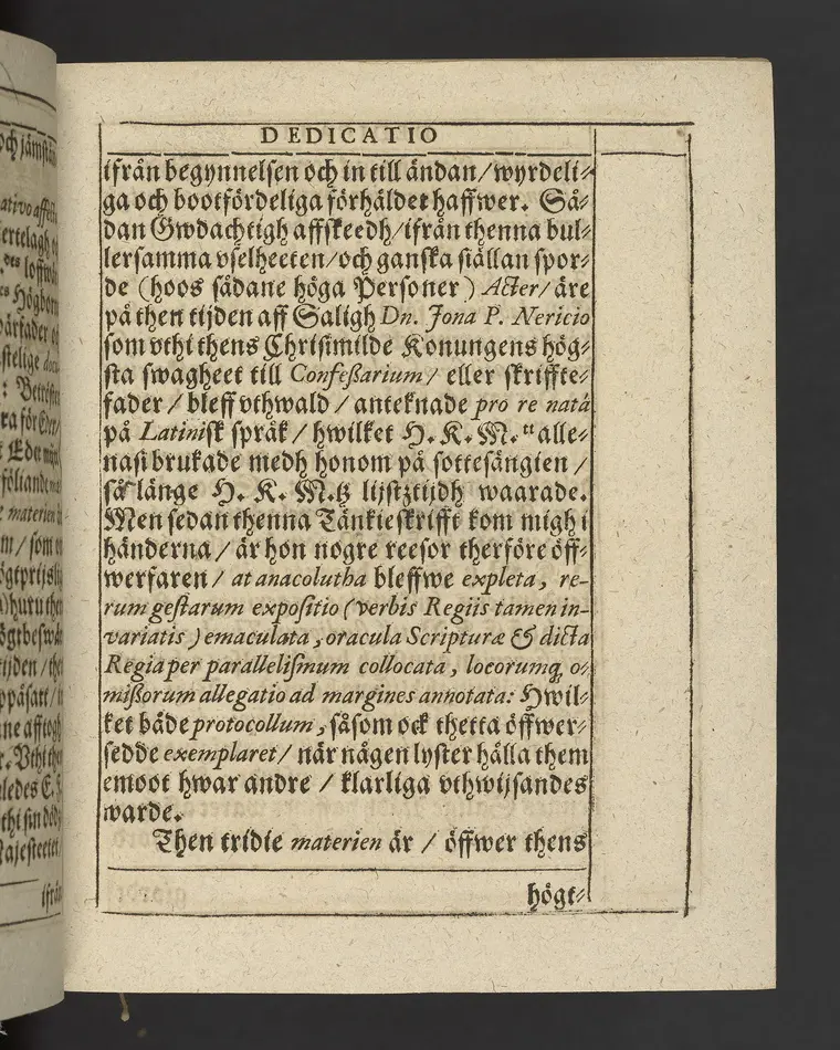 Agon regius, konglige Majesteetz till Swerige etc. H. Johans III... dödzkamp... Anteknat förste gången... på latiniskt språk... Dn. Jona Petri Nericio... Men nu... besmyckiat... medh Threnodia dramatica och... Drotningz Gunilæ epithaphijs... ich en... oration om... konungens... leffwerne... authore, Sylvestro Johan. Phrygio... Holmiæ A.C. 1620.