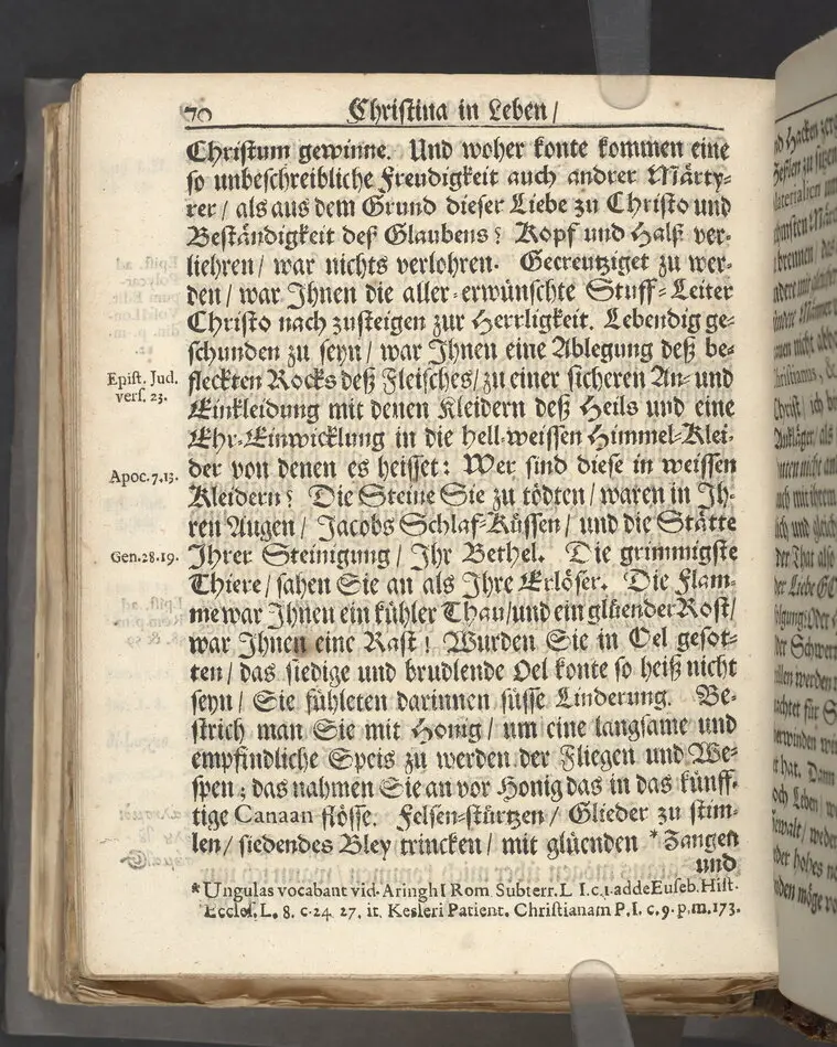 Christina in Leben/ Christina in Tod! Das ist Frühe doch lieb-volle Segen-Letze/ trauer-benehmende Trost-Letz/ und hoffnungs-volle Glaubens-Letze/ der weyland wohl-ehrbarn und gross-ehren tugendreichen Frauen Fr. Christina Grönin, gebornen Scharen-Bergin, desz wohl-ehren-vesten, grosz-achtbaren auch wohl-fürnehmen Herren Werner Gröns/ vornehmen Kauf-und Handels-Herren in hiesiger Königl. Residenz-Stadt Stockholm Herz-geschätzen Ehe-Gattin/ als deren verblichener Leichnam den 8 Maj-Monats, laufenden 1698-sten Heil-Jahrs, in Maria Magdalena Kyrch bey so wohl hoher/ als sonst ungemeiner Versamlung/ zur sanfften Erden-Ruh gebracht wurde/ zu inniger Trost-fasung vorgestellet von Johann Jacob Leibniz/ der h. Schrifft D. der löbl. Teutsschen Gemeine Past. und Consist. Assess. Stockholm/ Gedrucht bey Henrich Keysern/ J.K.Maejest: und der Acad. in Ups. Buchdrucker