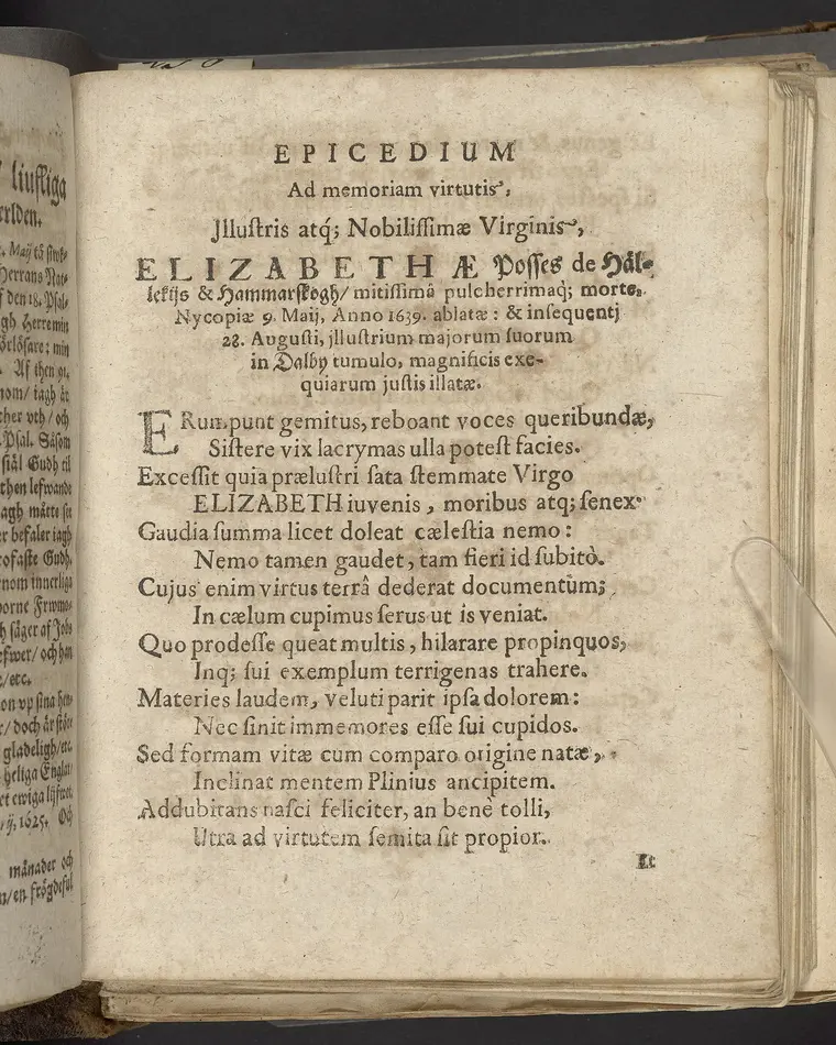 Lijkpredikning öfwer... I. Elisabeth Posse... begraffven, och vthi sin förfäders grifft nedhersatt i Daalby soknekyrkia then 28. augusti, åhr 1639. Hållen... af Olavo Laurelio... Tryckt i Upsala hoos Eskil Matzson.