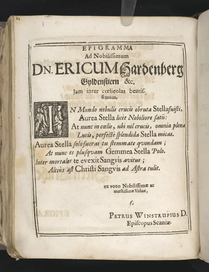 Guds börns stora bitterhed i denne jordiske fred... Da den erlig oc velbiurdig mand, Erick Hardenberg Gyldenstiern. Herre til Svanholm oc Karssholm... udi vor Frue Kircke udi Ydsted bleff bestädiget den 23 Januarij anno 1666. Oc forklaret aff Hans Hanssøn Resener... Tryckt i Malmø, aff Vitus Haberegger, aar 1667.