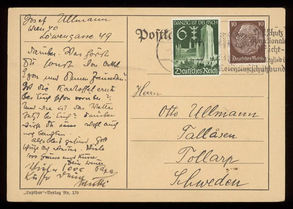 Brev från Elise och Josef Ullmann 1939-10-04