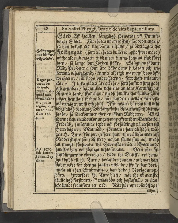 Agon regius, konglige Majesteetz till Swerige etc. H. Johans III... dödzkamp... Anteknat förste gången... på latiniskt språk... Dn. Jona Petri Nericio... Men nu... besmyckiat... medh Threnodia dramatica och... Drotningz Gunilæ epithaphijs... ich en... oration om... konungens... leffwerne... authore, Sylvestro Johan. Phrygio... Holmiæ A.C. 1620.