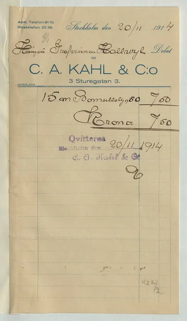Kvitto från C. A. Kahl & C:o - Sök i samlingarna