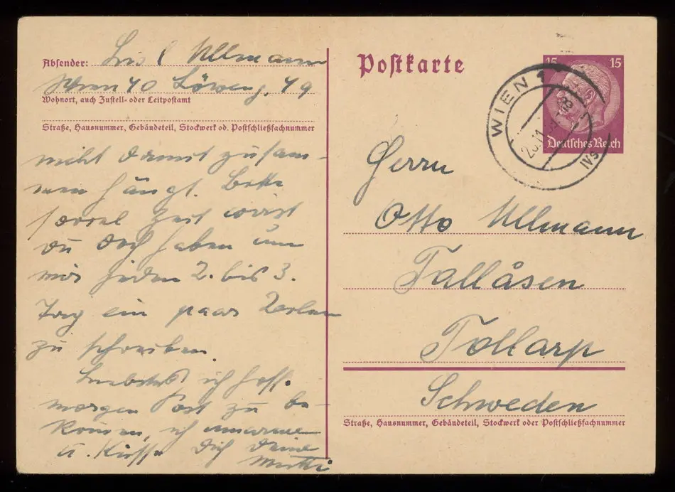 Brev från Elise och Josef Ullmann 1939-11-26