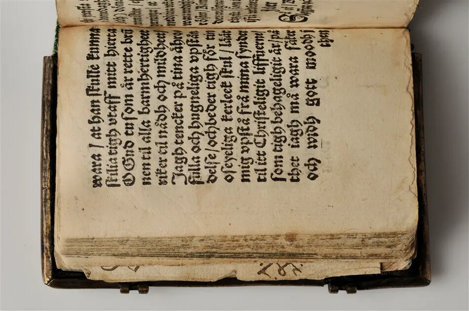 Bönbok, titel: "Någhra gudeligha böner utdragna aff then helga scrifft", tryckt hos Amund Laurentzon, Stockholm 1559.