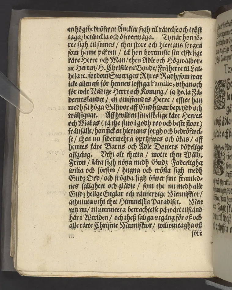 En Christeligh Lijkpredikan öfwer then ädle och högwälborne jungfru, I. Ebba Catharina Bonde, bohren frijherre Dotter till Laihela, jungfru till Bordsjö, Impseholm och Springestadh. Tå hennes salige lekamen, medh tilbörligh ehre- och lijk process bleff nedersatt i sin sahl. herrfaders graff och hwijlokammar vthi Kährbo sockne kyrcklia 27. julij, 1663. Hållen ther sammastädes aff D. Oluff Laurelio ..