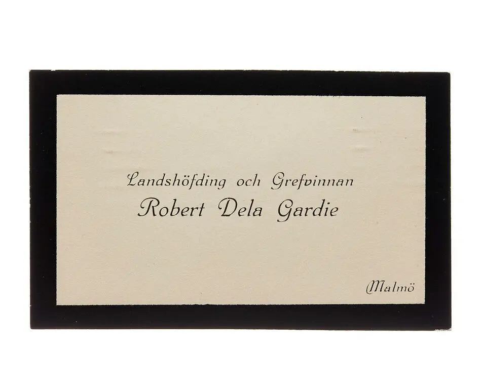 Visitkort från Landshövding och Grevinnan Robert Dela Gardie.
