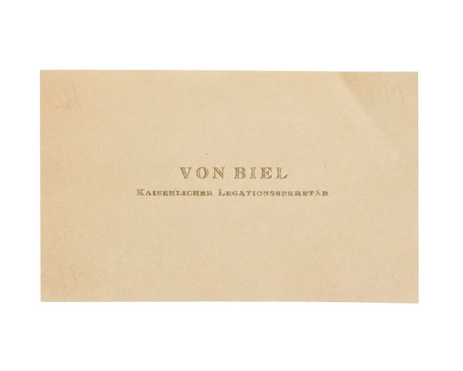 Visitkort från Röttcher von Biel, Kaiserlicher Legationssekretär.