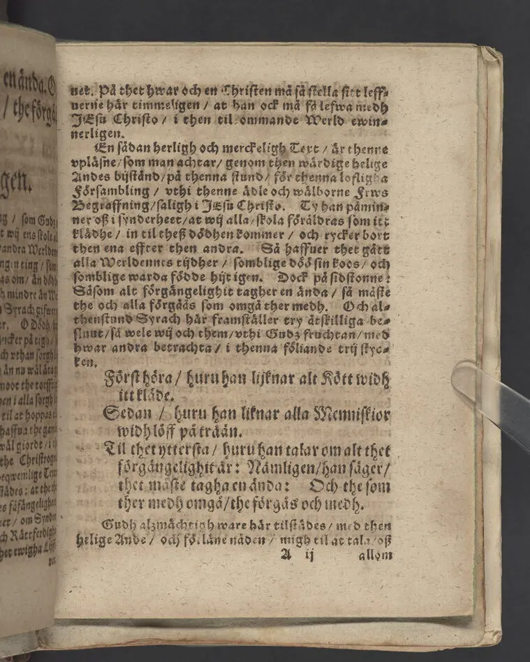 Then IX. lijkpredikningen, hållin i Sorunda soknekyrkia, vthi ... f. Görwäls til Fållenääs, s. h. Göstaff Biörsons effterlefwande änckias begraffning, then 1. julij, anno 1619.